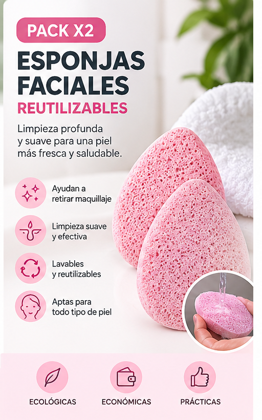 Esponjas faciales reutilizables x2 incluidas en el kit