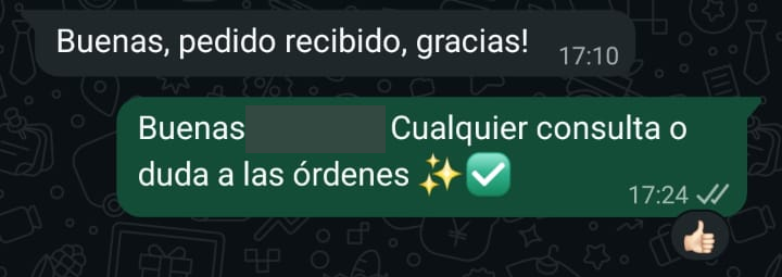 Buenas, pedido recibido, gracias!